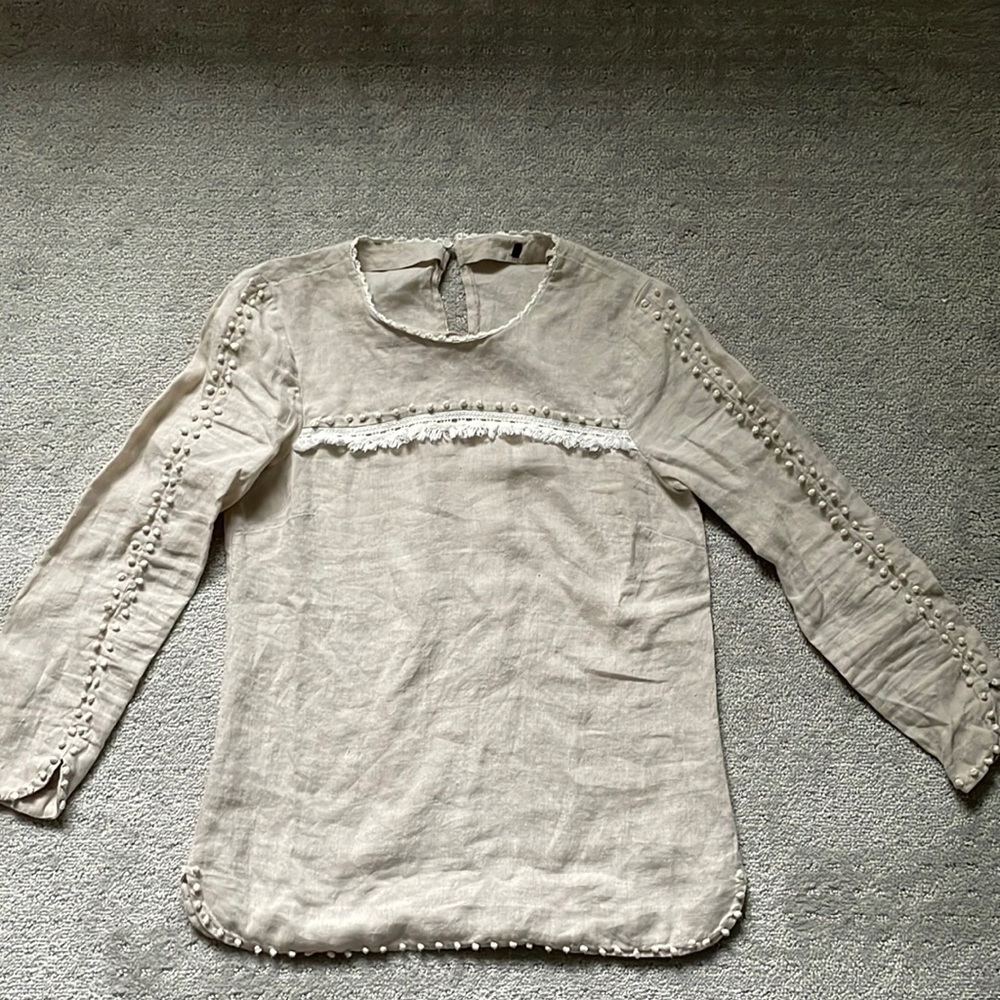 XS J. Crew Beige Linen 3/4 Sleeve